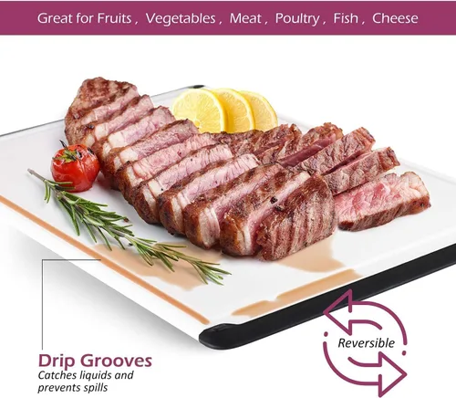 Vista 5 de Tabla de cortar de plástico extra grande para cocina, tabla de cortar de 18 pulgadas, apta para lavavajillas, tabla de cortar reversible con ranura