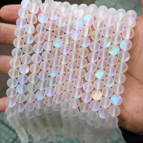 Vista 7 de Cuentas de cristal mate de sirena Aurora Moonstone para hacer joyas, 0.157 in, 200