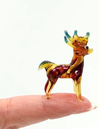 Vista 8 de Ciervo micro pequeñas figuras de vidrio soplado a mano, animales de arte coleccionable, regalo para decoración del hogar (azul rosa)