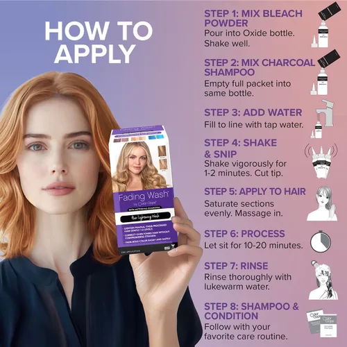 Vista 6 de Color Oops Kit de lavado de decoloración con carbón activado, lavado para aclarar el cabello suavemente decolorado el cabello procesado, eleva 1-2