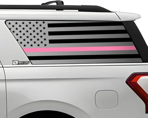 Vista 15 de BOGAR TECH DESIGNS Calcomanía de vinilo precortada con bandera estadounidense para ventana de un cuarto compatible con Ford Expedition MAX Negro