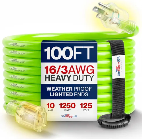 Vista 68 de Cable de extensión SJT de 12/3 300 V con luz LED para uso en interiores y exteriores con enchufe con iluminación LED Amarillo