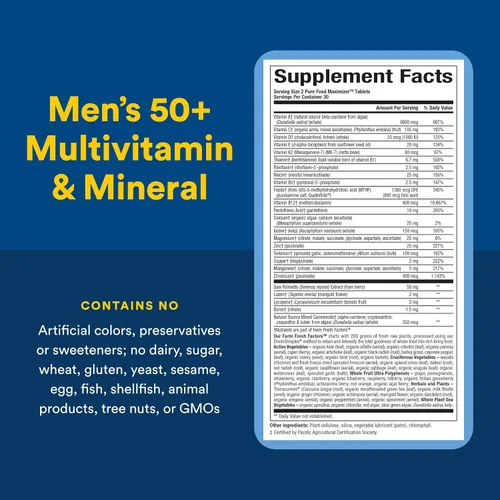 Vista 4 de Natural Factors, Multivitamínico y mineral para hombres, 1 porción contiene nutrición equivalente a ½ lb de verduras, 60 unidades (paquete de 1)