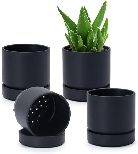 Vista 21 de Phoenix Vine 4 Inch Planter Pot with Drainage Hole & Saucer, Deep Water Catch Tray, Straight Cylindrical Round Pot for Plants, Olive, Pack of 1