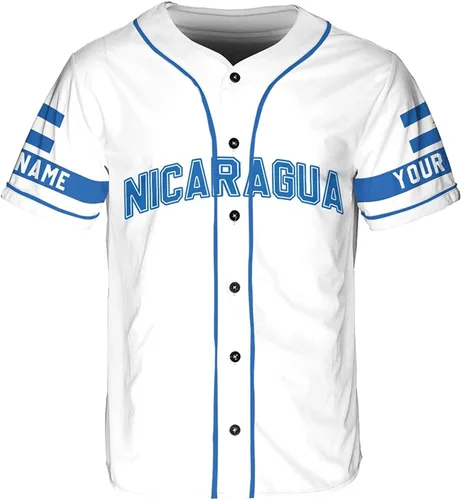 Vista 2 de AOVL - Camiseta de béisbol de Nicaragua personalizada, camiseta de béisbol de Nicaragua personalizada para hombres y mujeres, camisas nicaragüenses