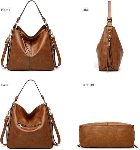Vista 5 de Bolso de mano de moda para mujer, bolso de mano, bolso de hombro, asa superior, conjunto de bolso, A-Marrón