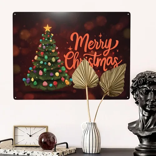 Vista 5 de Vintage Merry Christmas Metal Tin Plaque Sign, 12X16 Inch Retro Wall Art Print Poster Signs,Retro Oil Painting Styles, Ideal For Festive Home