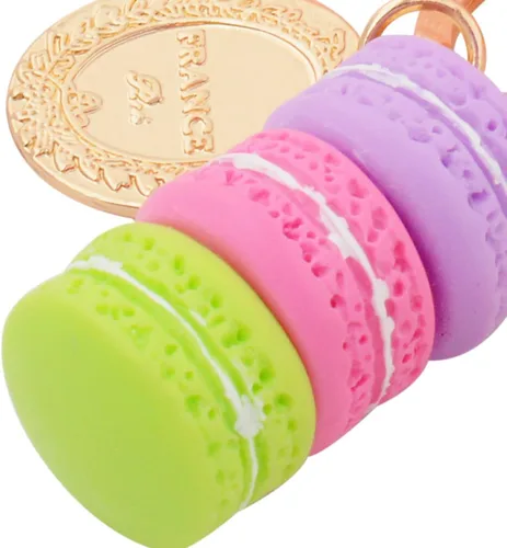 Vista 4 de ZOONAI - Llavero con forma de torta de macarón con forma de torta Eiffel con lazo, llavero para coche
