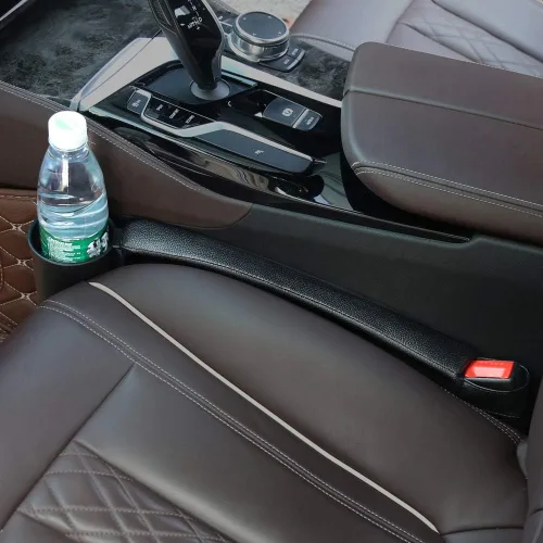 Vista 3 de Supin - Juego de 2 fundas de relleno para asiento de automóvil, organizador de bolsillo lateral para consola de piel sintética, y una taza para Negro