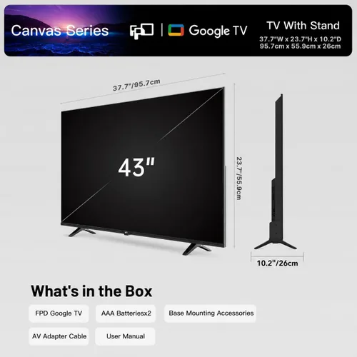Vista 8 de FPD Smart TV UHD Ultra Slim de 43 pulgadas con pantalla plana con Google, Google Cast integrado, reproducción multimedia en streaming, HDR10, Dolby