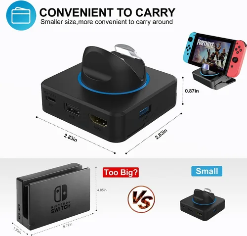 Vista 2 de Base para interruptor, estación de acoplamiento HDMI 4K Nintendo Switch para TVSwitch OLED, adaptador de TV portátil Nintendo Switch Base de carga