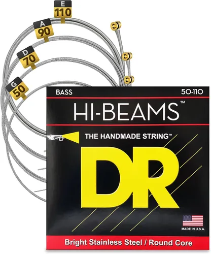 Vista 21 de DR Strings - Hi-Beams - Juego de cuerdas para bajo de 4 cuerdas - Mediano 45-105 - Núcleo redondo de acero inoxidable - Accesorios para bajo (MR-45)