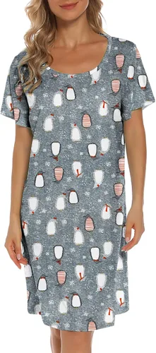 Vista 3 de ENJOYNIGHT - Ropa de dormir para mujer camiseta de dormir de algodón con manga corta estampada