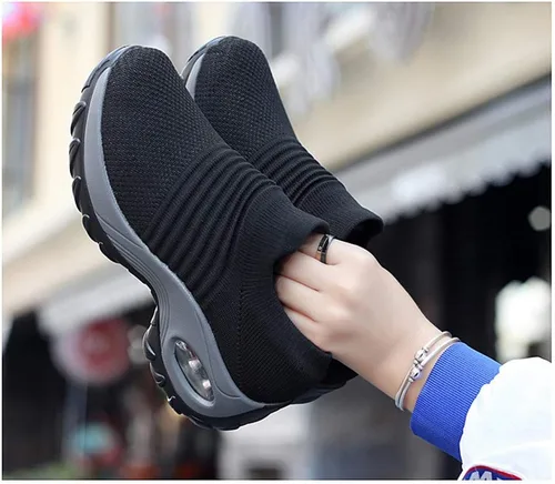 Vista 6 de UareMgic Zapatos de enfermería para mujer, para caminar, con plataforma de punto, con amortiguación de aire, zapatos de trabajo