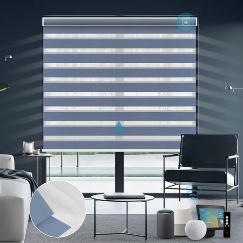 Vista 7 de SmartWings Persianas motorizadas de cebra con cenefa funcionan con Alexa, Homekit Thread, persianas inteligentes de doble capa con control de luz