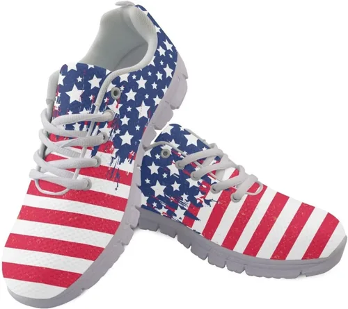 Vista 36 de HUGS IDEA Zapatos deportivos ligeros con patrón de enfermería para mujer Bandera estadounidense