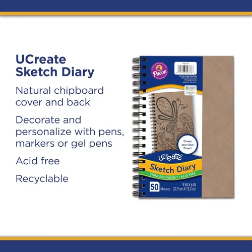 Vista 4 de Pacon® PAC4776 Art1st® - Diario de bocetos para crear tu propia portada, 9 x 6 pulgadas, natural