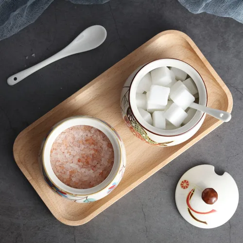 Vista 6 de Azucareros de porcelana Juego de 2 azucareros de cerámica con tapa y cuchara, tarro de almacenamiento de azúcar, recipiente dispensador de azúcar