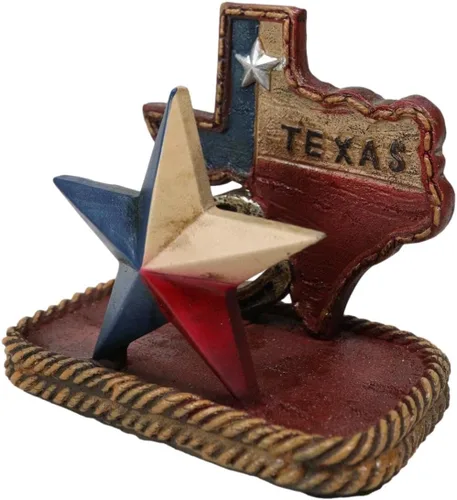 Vista 5 de Ebros Gift Rústico Western Star State of Texas mapa de herradura cuerdas trenzadas patriótico titular de tarjetas de visita figura organizador