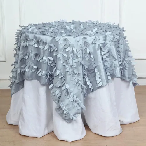 Vista 23 de TABLECLOTHSFACTORY - Mantel cuadrado de tela de tafetán de pétalos de hojas 3D de 54 pulgadas, color negro