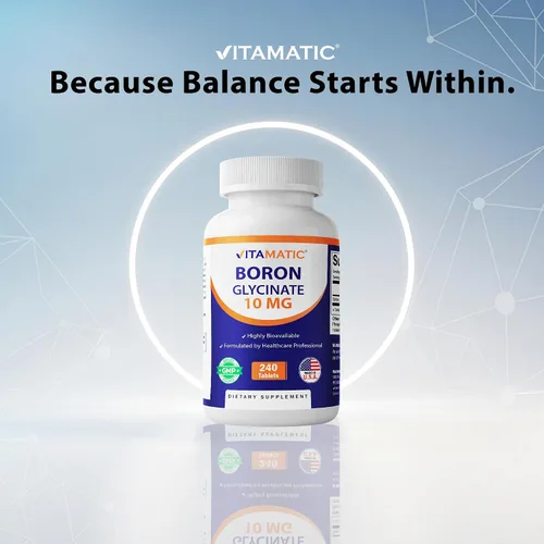Vista 6 de Vitamatic Boro quelado (como glicinato) 10 mg 240 tabletas - Apoya el equilibrio hormonal, la salud ósea y el tejido conectivo