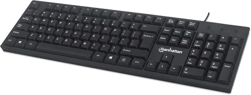 Vista 11 de Manhattan Teclado de computadora con cable – Teclado negro básico – con cable USB-A de 4.5 pies, 104 teclas, soportes plegables – Compatible