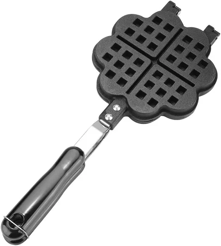 Vista 8 de HERCHR Molde para hacer gofres, de hierro fundido en forma de corazón, para panqueques, antiadherente, doble cara, molde para gofres con mango largo