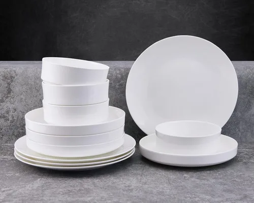 Vista 5 de Mikasa Macie Bone China - Juego de vajilla ligera de 12 piezas resistente a las astillas, servicio para 4, color blanco