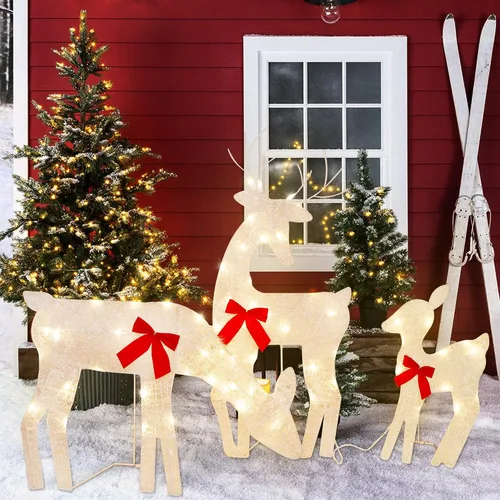 Vista 5 de ATDAWN Light Up Deer, Christmas Yard Decoration, Indoor Outdoor 60LEDs 2D Lighted Deer Family for Christmas Yard Decoration Light Up Display