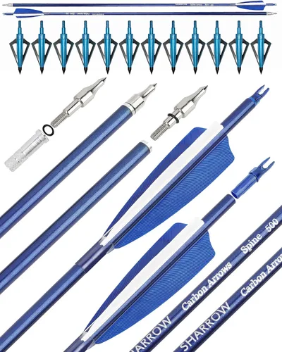 Vista 8 de Flechas de carbono de 31 pulgadas, flechas de caza de tiro con arco, 500 espina dorsal con plumas, flechas de práctica para tiro con arco compuesto