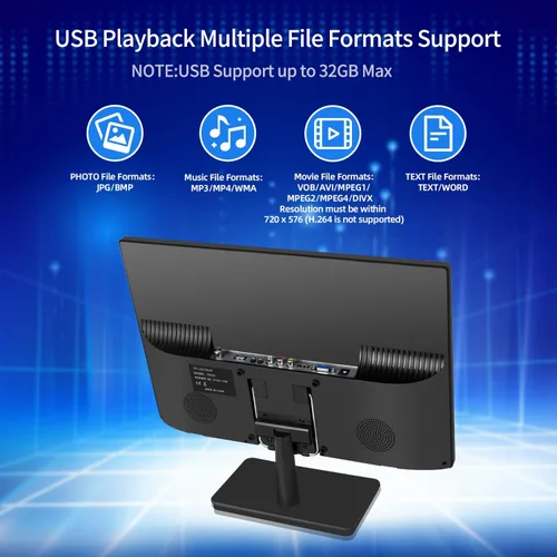 Vista 5 de Jexiop TV de 17 pulgadas, pequeño televisor de pantalla plana con sintonizador digital ATSC, puerto HDMI y USB en doble potencia, cable de cargador