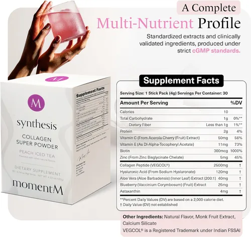 Vista 9 de momentM Synthesis - Colágeno a base de plantas para mujeres y hombres, péptidos en polvo para cabello, piel, uñas y articulaciones, péptidos