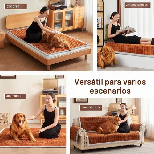 Vista 4 de Funda de sofá lavable para perros, alfombrilla antideslizante para gatos, manta para proteger los muebles, funda mullida para sofá de 3 cojines Curry