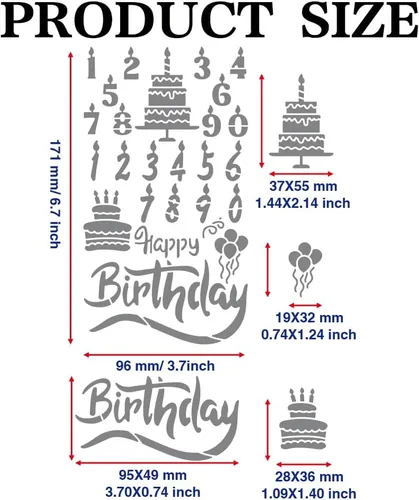 Vista 2 de MAYJOYDIY Plantillas de metal de feliz cumpleaños, plantilla de diario de metal, feliz cumpleaños, pastel, número, velas, marcapáginas, plantillas