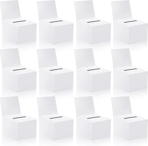Vista 9 de Paquete de 12 cajas de sugerencias para rifas con ranura, cajas de cartón de 6.5 x 4.5 x 4.5 pulgadas con ranura para boletos y cabecera extraíble