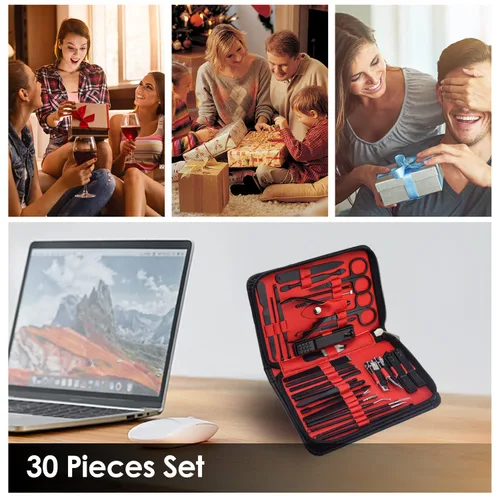 Vista 6 de WOAMA - Juego de manicura de 30 piezas y kit de pedicura, juego profesional de cortaúñas de acero inoxidable, kit de manicura y uñas para mujeres