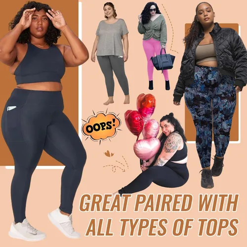 Vista 2 de YOLIX Paquete de 2 leggings de talla grande con bolsillos para mujer, cintura alta, control de abdomen, pantalones negros suaves para entrenamiento