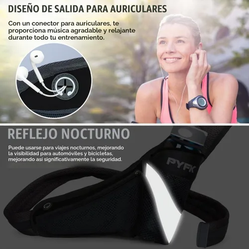 Vista 5 de PYFK - Cangurera de hidratación para correr con soporte para botella de agua, para hombres y mujeres, material reflectante Negro