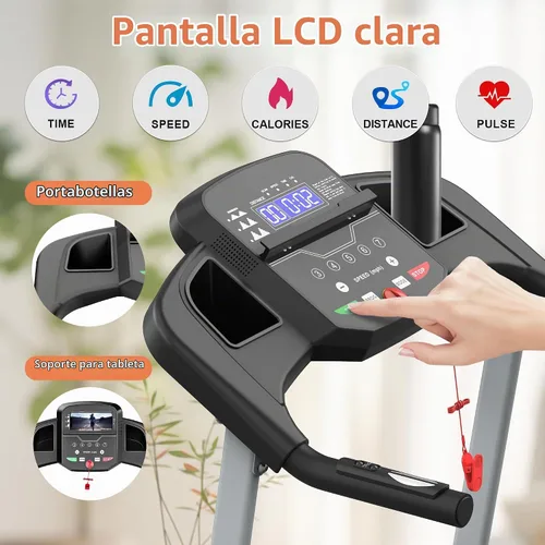 Vista 2 de Home Foldable Treadmill with Incline, Folding Treadmill for Home Workout, Electric Walking Treadmill Machine 15 Preset or Adjustable Programs 250 LB