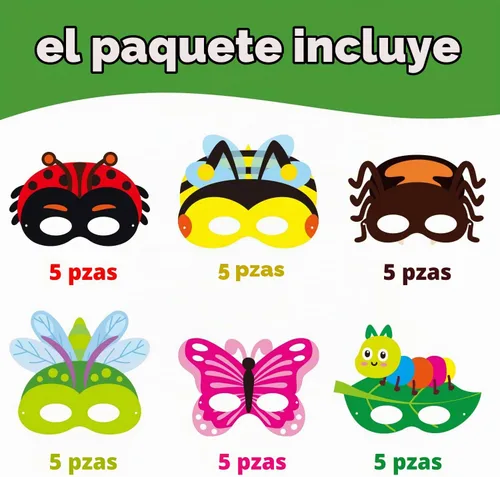 Vista 2 de CY2SIDE 30 máscaras de papel y elásticas de insectos de primavera para niños, temática de insectos de primavera, accesorios de fiesta, suministros