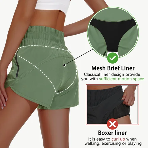 Vista 4 de Pantalones cortos deportivos de cintura alta para mujer, pantalones cortos deportivos de secado rápido, pantalones cortos deportivos elásticos