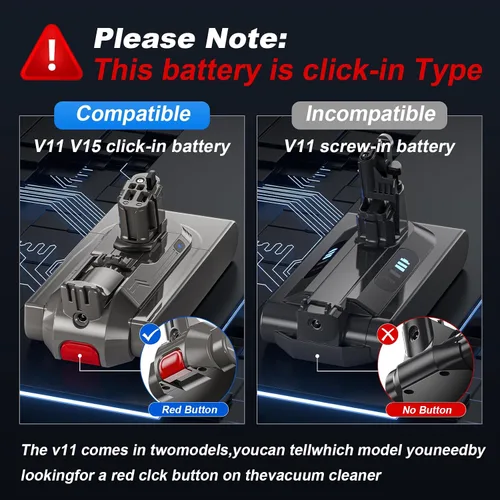 Vista 9 de Reemplazo de batería V11 de 8000 mAh compatible con Dyson V15 Botón Click in Installation Style Battery V11
