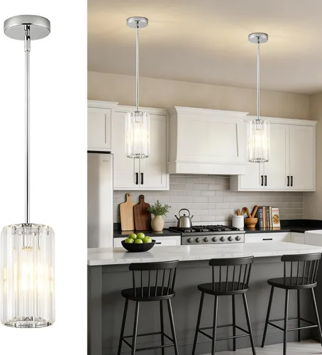 Vista 18 de 1 Pack Crystal Pendant Lights Kitchen Island,Modern Gold Pendant Light Fixtures,Adjustable Hanging Lighting for Kitchen Island Dining Room Bar Foyer