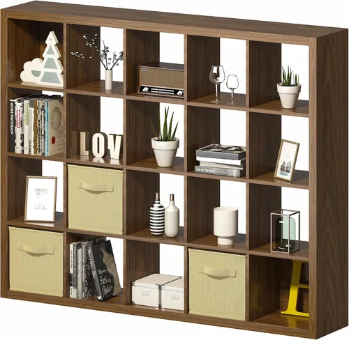 Vista 20 de Estantería con contenedor de almacenamiento, organizador de almacenamiento de 6 cubos, estantería abierta de madera moderna, estante de cubículos