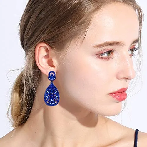 Vista 3 de EleQueen Aretes colgantes de cristal austriaco para mujer para boda