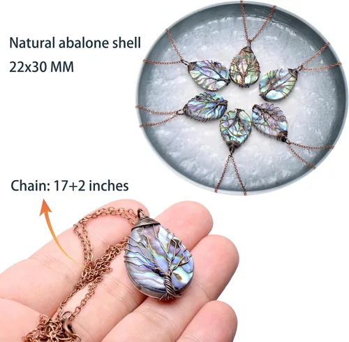 Vista 5 de Hand Wrapped Abalone Shell Tree of Life Pendant Necklace Small, Bronze Wire