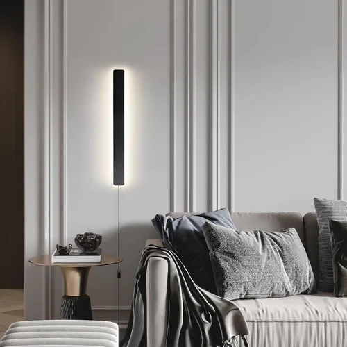 Vista 2 de KELUOLY Apliques de pared modernos enchufables, 23.6 pulgadas, luces LED de pared largas negras esmeriladas, lámpara de pared acrílica de 12 W Negro