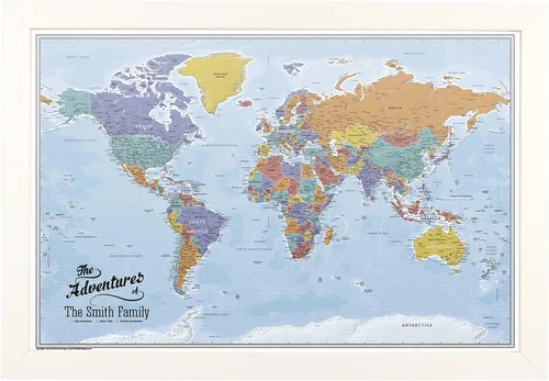 Vista 31 de Póster personalizado en lienzo enrollado con mapa del mundo, arte de pared con chinchetas – Grande 24" x 36" mapa del mundo de océanos azules
