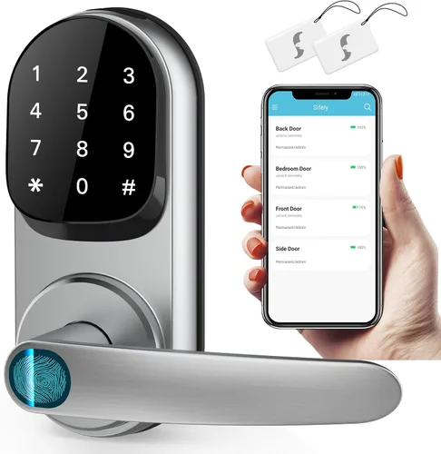 Vista 8 de Sifely Keyless Entry Smart Lock - Acceso de huellas dactilares y teclado, manija de puerta delantera, color negro