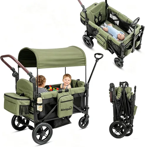 Vista 10 de Rovique Cochecito para 2 niños, carriola, vagón premium para niños Negro